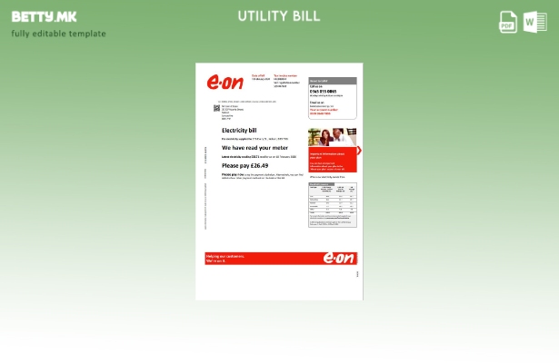 Модерен стил Обединетото Кралство E.ON шаблон верзија на сметки за комунални у 1